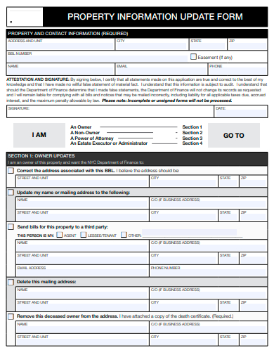 property information update form template