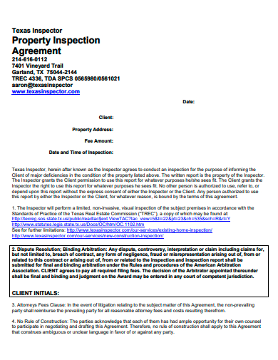 property inspection agreement template