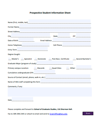prospective student information sheet template