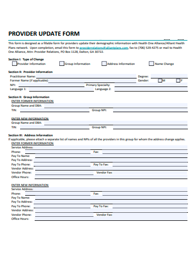 provider update form template