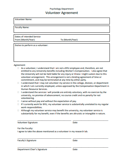 psychology department volunteer agreement template