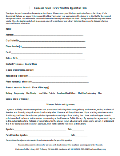 public library volunteer application form template