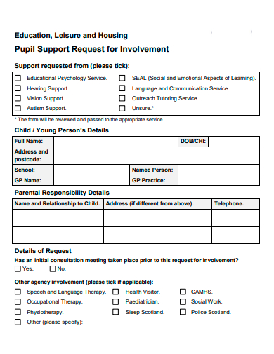 pupil support request for involvement form template
