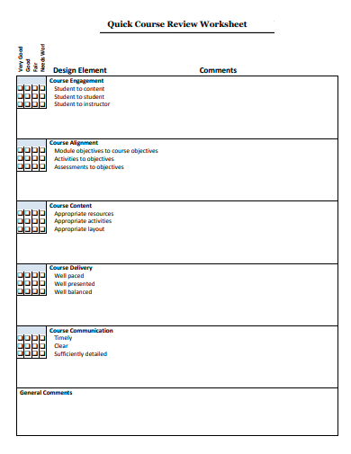quick course review worksheet template