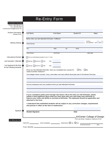 re entry form template