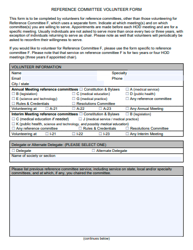 reference committee volunteer form template