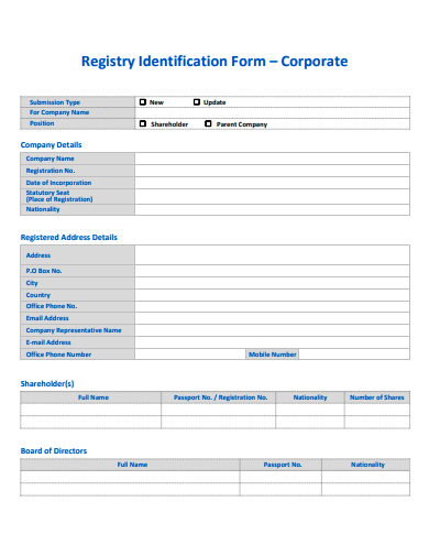 registry identification form template
