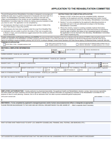 rehabilitation committee application template