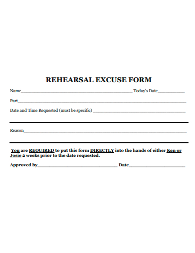 rehearsal excuse form template