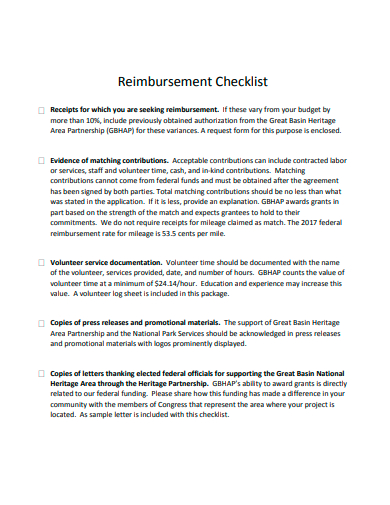 reimbursement checklist example