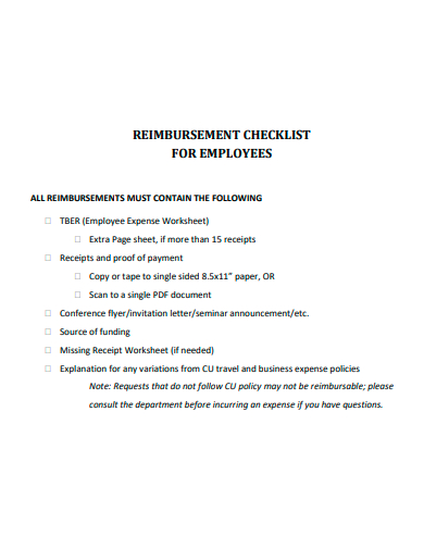 reimbursement checklist for employees template