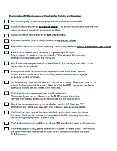 reimbursement checklist for training and exercise template