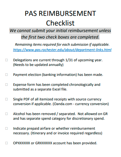 reimbursement checklist in pdf