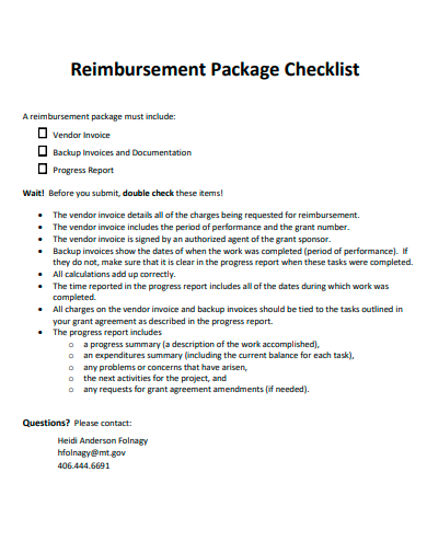 reimbursement package checklist template