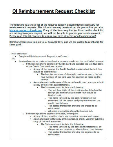 reimbursement request checklist template