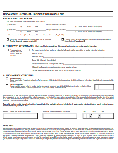 reinvestment enrollment participant declaration form template