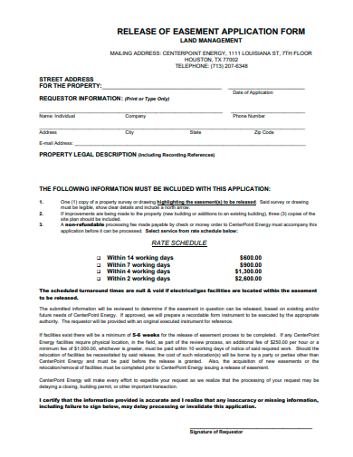 release of easement application form template