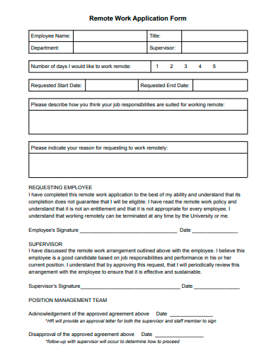 remote work application form template