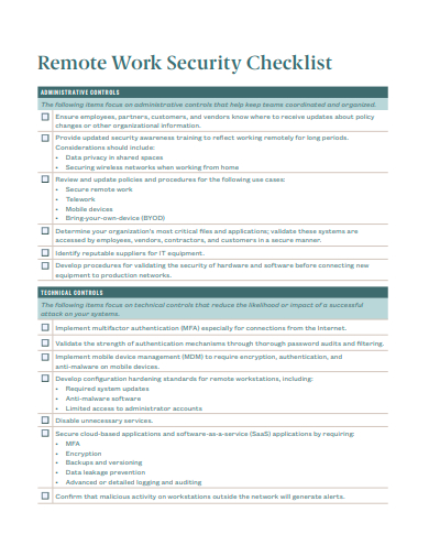remote work security checklist template