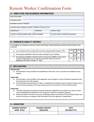 remote worker confirmation form template