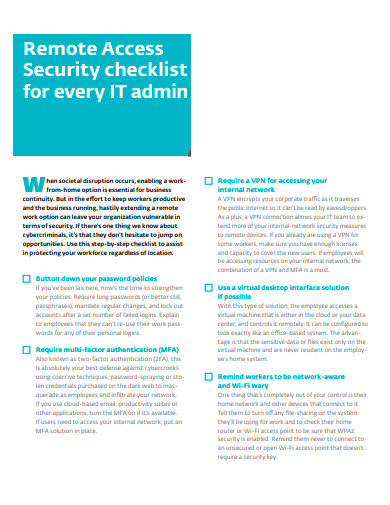 remotes access security checklist template