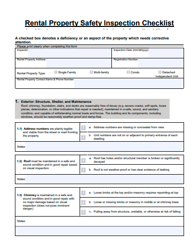 rental property safety inspection checklist template