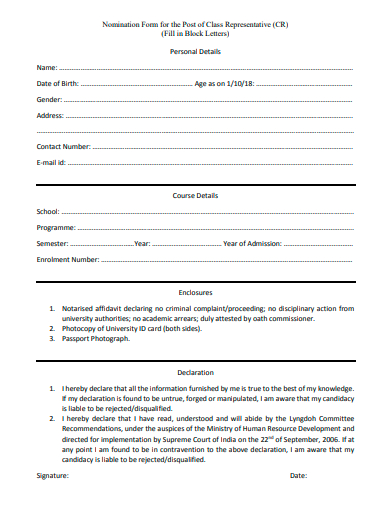 representative nomination form template