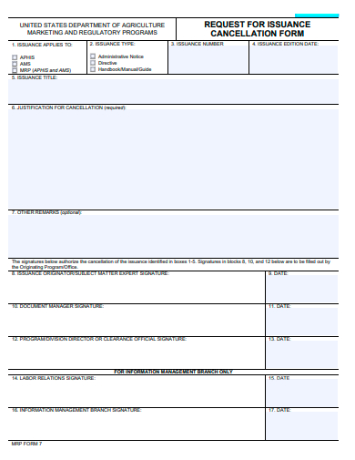 request for issuance cancellation form template