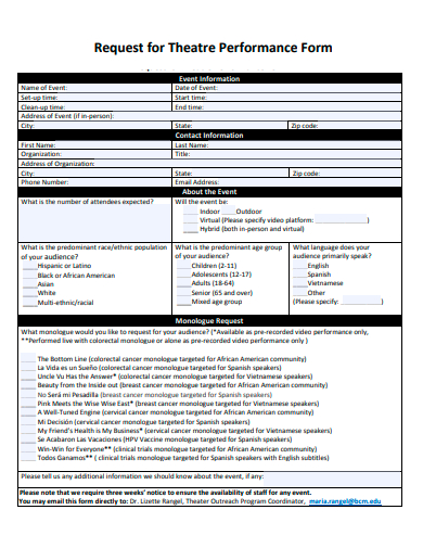request for theatre performance form template