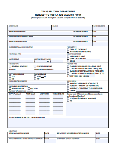 request to post a job vacancy form template