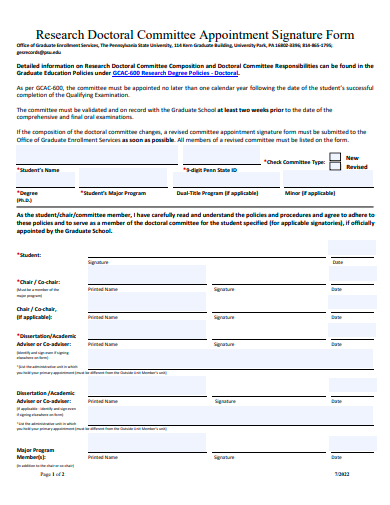 research doctoral committee appointment signature form template