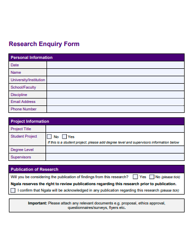 research enquiry form template