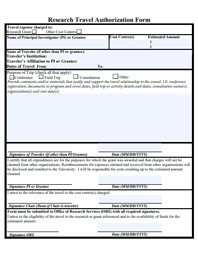 research travel authorization form template