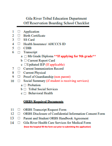 reservation boarding school checklist template