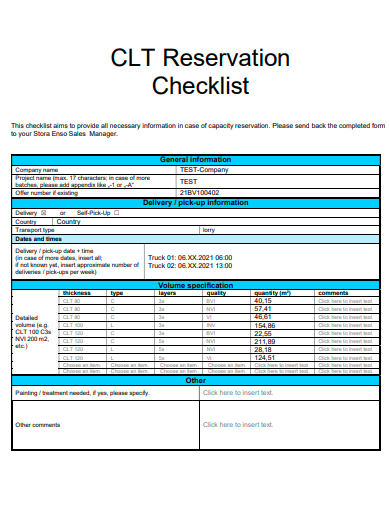 reservation checklist in pdf