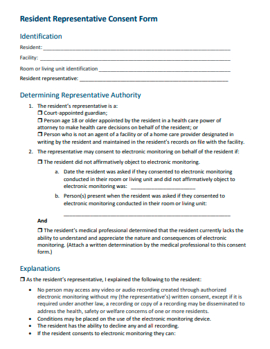 resident representative consent form template