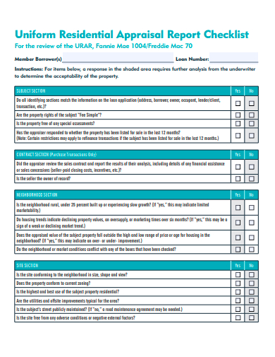 residential appraisal report checklist template