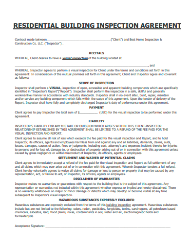 residential building inspection agreement template