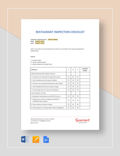 restaurant inspection checklist template
