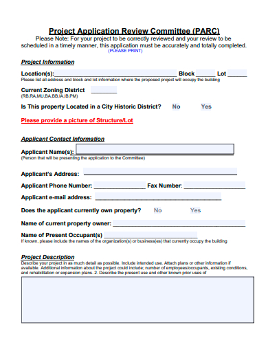 review committee project application template