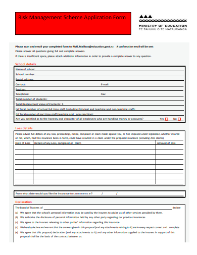 risk management scheme application form template