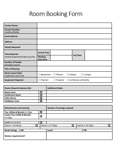room booking form template