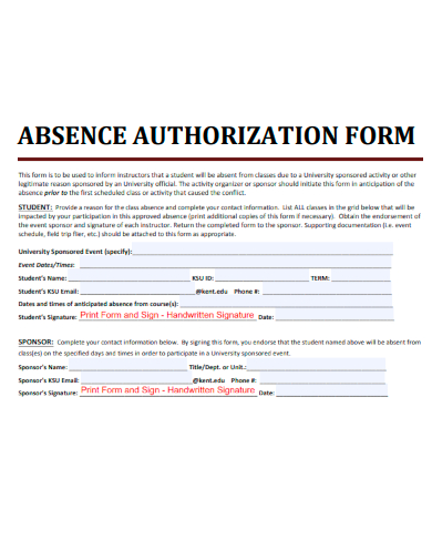 sample absence authorization form template