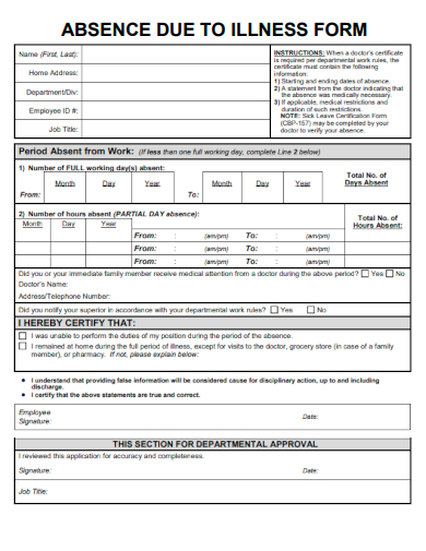 sample absence due to illness form template