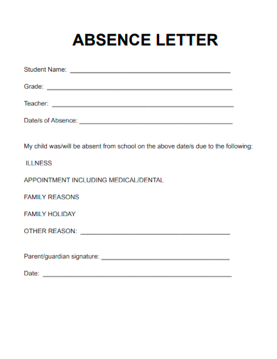sample absence letter form template