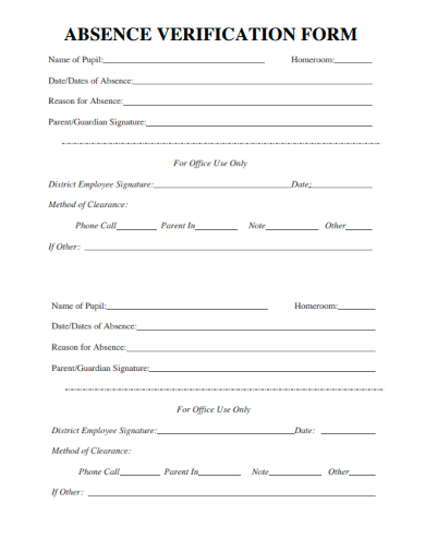 sample absence verification form template