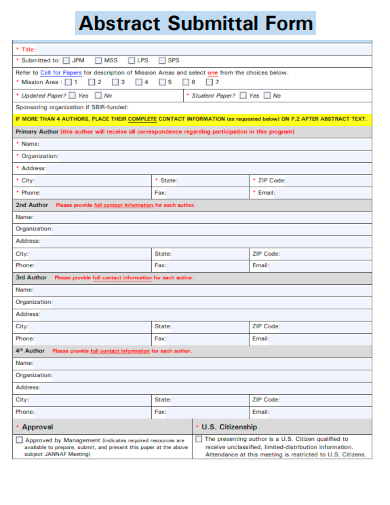 sample abstract submittal form template