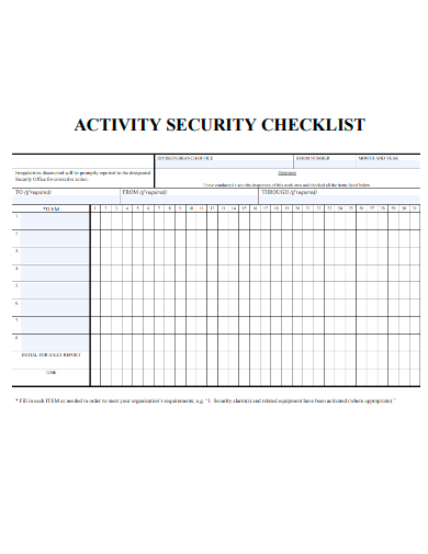 sample activity security checklist form template