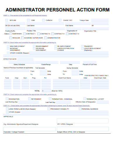 sample administrator personnel action form template