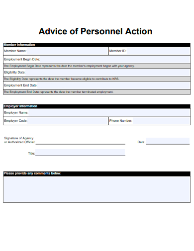 sample advice of personnel action form template